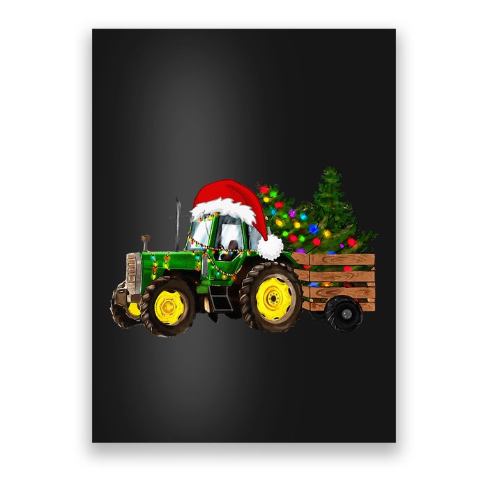 Farm Tractor Christmas Tree Lights Santa Poster