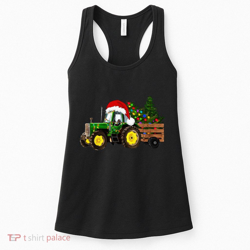Farm Tractor Christmas Tree Lights Santa Womens Tank Top