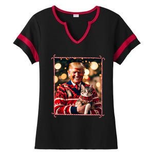 Funny Trump Christmas Sweater For Cat Lovers Ladies Halftime Notch Neck Tee