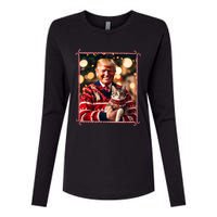 Funny Trump Christmas Sweater For Cat Lovers Womens Cotton Relaxed Long Sleeve T-Shirt