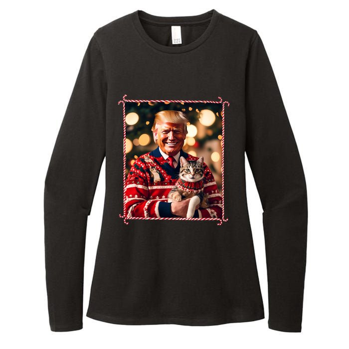 Funny Trump Christmas Sweater For Cat Lovers Womens CVC Long Sleeve Shirt