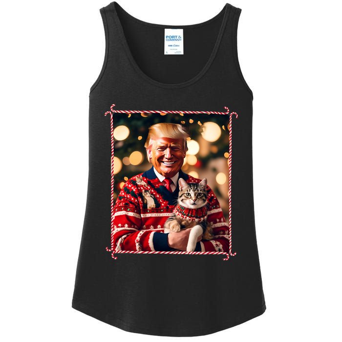 Funny Trump Christmas Sweater For Cat Lovers Ladies Essential Tank