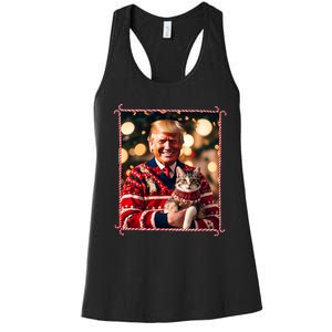 Funny Trump Christmas Sweater For Cat Lovers Women's Racerback Tank