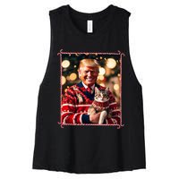 Funny Trump Christmas Sweater For Cat Lovers Women's Racerback Cropped Tank