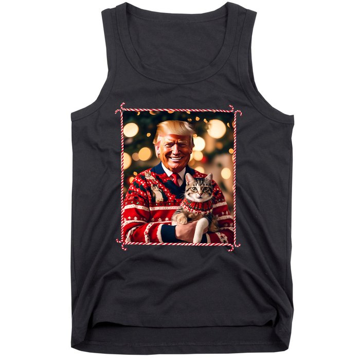 Funny Trump Christmas Sweater For Cat Lovers Tank Top