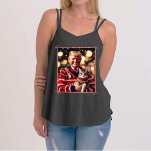 Funny Trump Christmas Sweater For Cat Lovers Women's Strappy Tank