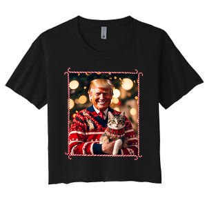 Funny Trump Christmas Sweater For Cat Lovers Women's Crop Top Tee