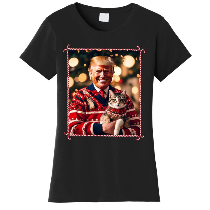 Funny Trump Christmas Sweater For Cat Lovers Women's T-Shirt