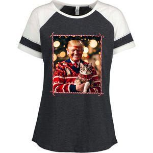 Funny Trump Christmas Sweater For Cat Lovers Enza Ladies Jersey Colorblock Tee