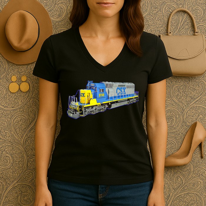 Freight Train CSX Engine Women's V-Neck T-Shirt
