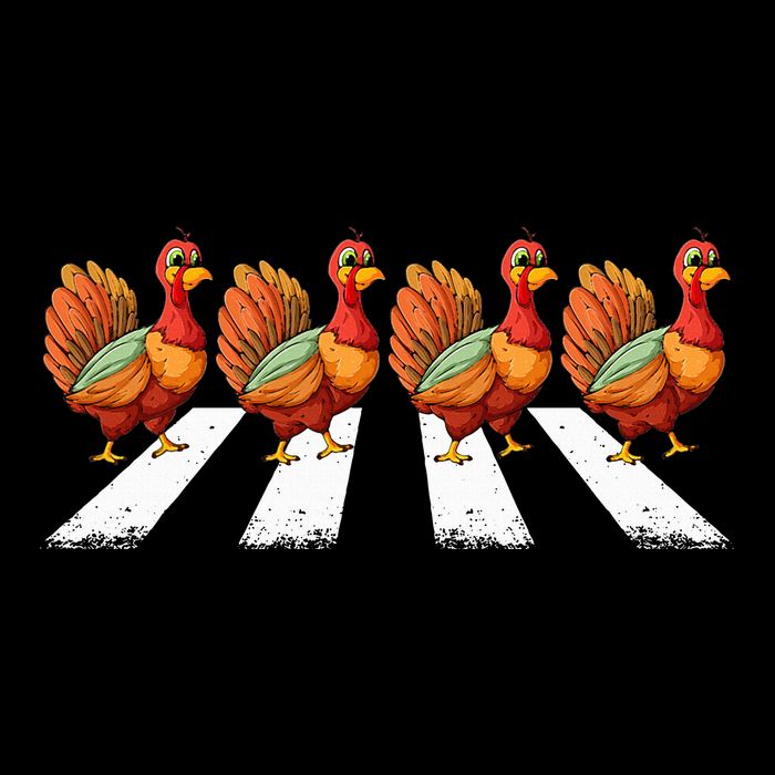 funny turkey Crossing Road Crosswalk Thanksgiving Day Cooling Performance Long Sleeve Crew