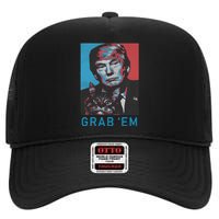 Funny Trump Cat Grab Em Vintage Retro Trump Gift High Crown Mesh Back Trucker Hat