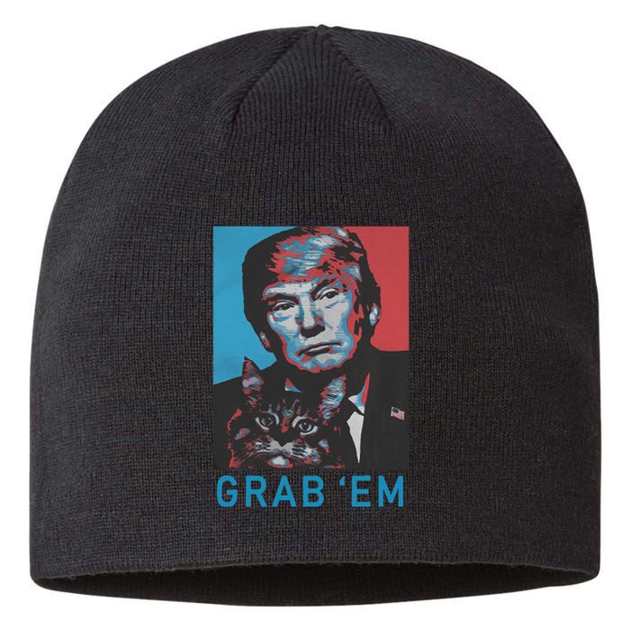 Funny Trump Cat Grab Em Vintage Retro Trump Gift Sustainable Beanie