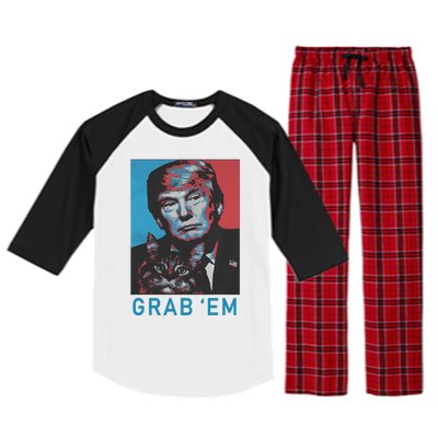 Funny Trump Cat Grab Em Vintage Retro Trump Gift Raglan Sleeve Pajama Set