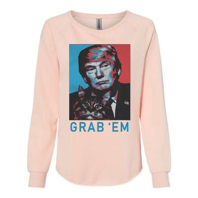 Funny Trump Cat Grab Em Vintage Retro Trump Gift Womens California Wash Sweatshirt