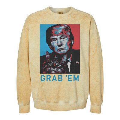 Funny Trump Cat Grab Em Vintage Retro Trump Gift Colorblast Crewneck Sweatshirt