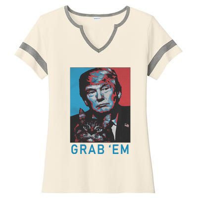 Funny Trump Cat Grab Em Vintage Retro Trump Gift Ladies Halftime Notch Neck Tee