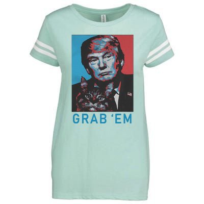 Funny Trump Cat Grab Em Vintage Retro Trump Gift Enza Ladies Jersey Football T-Shirt