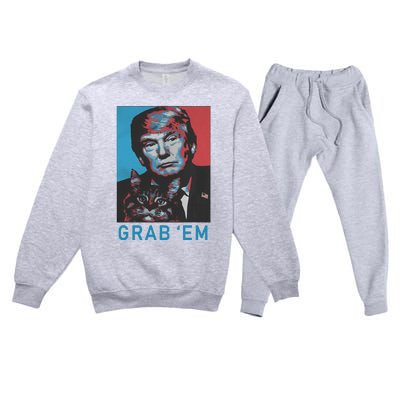 Funny Trump Cat Grab Em Vintage Retro Trump Gift Premium Crewneck Sweatsuit Set