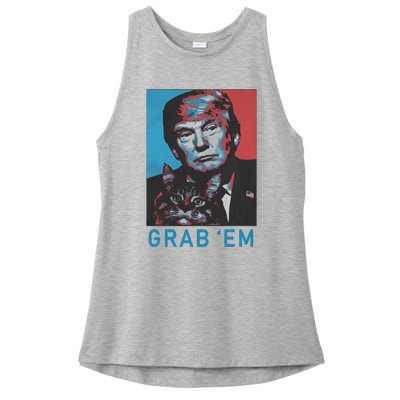 Funny Trump Cat Grab Em Vintage Retro Trump Gift Ladies PosiCharge Tri-Blend Wicking Tank