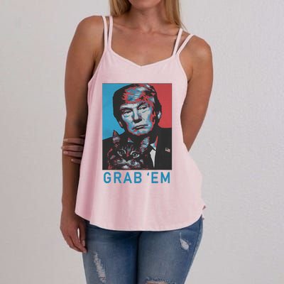 Funny Trump Cat Grab Em Vintage Retro Trump Gift Women's Strappy Tank