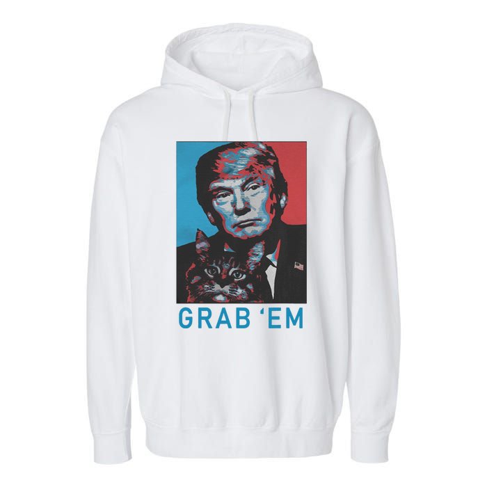 Funny Trump Cat Grab Em Vintage Retro Trump Gift Garment-Dyed Fleece Hoodie