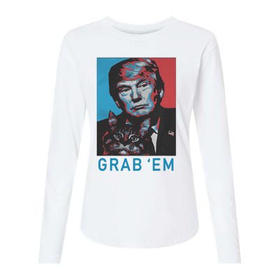 Funny Trump Cat Grab Em Vintage Retro Trump Gift Womens Cotton Relaxed Long Sleeve T-Shirt