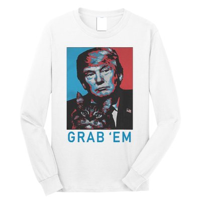 Funny Trump Cat Grab Em Vintage Retro Trump Gift Long Sleeve Shirt