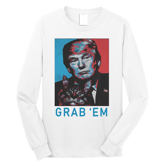 Funny Trump Cat Grab Em Vintage Retro Trump Gift Long Sleeve Shirt