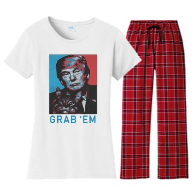 Funny Trump Cat Grab Em Vintage Retro Trump Gift Women's Flannel Pajama Set