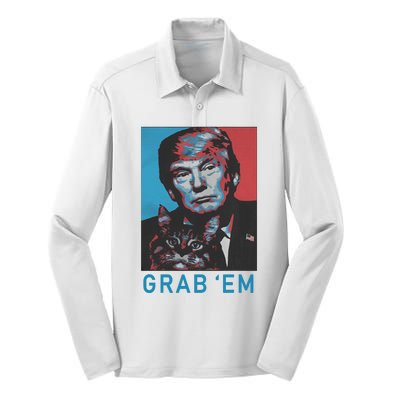 Funny Trump Cat Grab Em Vintage Retro Trump Gift Silk Touch Performance Long Sleeve Polo