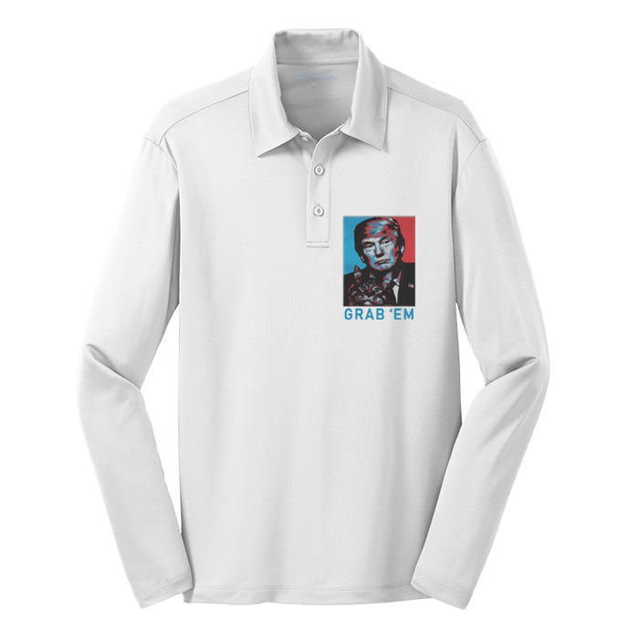 Funny Trump Cat Grab Em Vintage Retro Trump Gift Silk Touch Performance Long Sleeve Polo