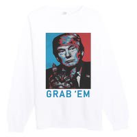 Funny Trump Cat Grab Em Vintage Retro Trump Gift Premium Crewneck Sweatshirt