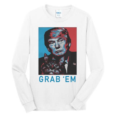 Funny Trump Cat Grab Em Vintage Retro Trump Gift Tall Long Sleeve T-Shirt