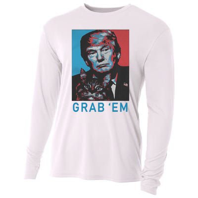 Funny Trump Cat Grab Em Vintage Retro Trump Gift Cooling Performance Long Sleeve Crew