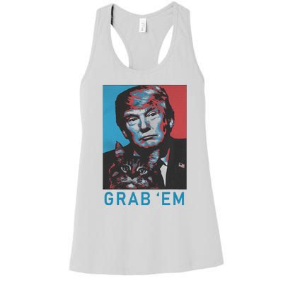 Funny Trump Cat Grab Em Vintage Retro Trump Gift Women's Racerback Tank