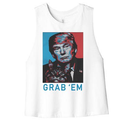 Funny Trump Cat Grab Em Vintage Retro Trump Gift Women's Racerback Cropped Tank