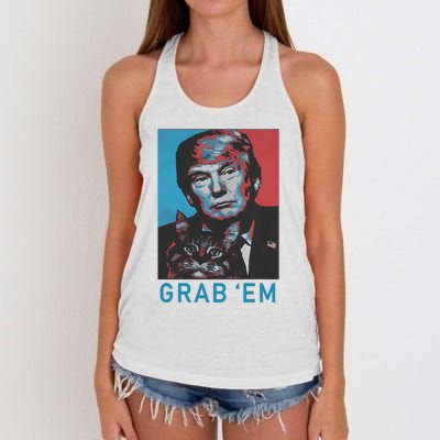 Funny Trump Cat Grab Em Vintage Retro Trump Gift Women's Knotted Racerback Tank