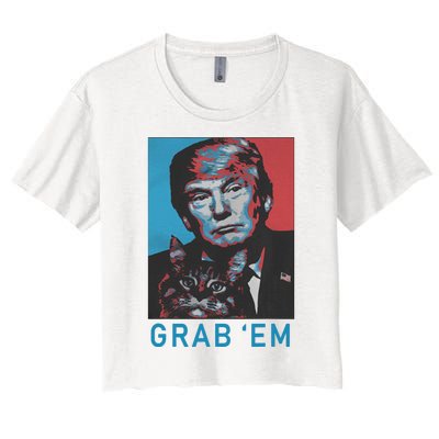 Funny Trump Cat Grab Em Vintage Retro Trump Gift Women's Crop Top Tee