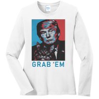 Funny Trump Cat Grab Em Vintage Retro Trump Gift Ladies Long Sleeve Shirt