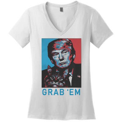 Funny Trump Cat Grab Em Vintage Retro Trump Gift Women's V-Neck T-Shirt