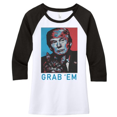 Funny Trump Cat Grab Em Vintage Retro Trump Gift Women's Tri-Blend 3/4-Sleeve Raglan Shirt