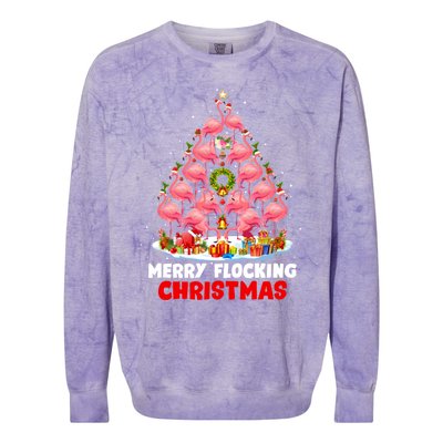 Flamingo Tree Christmas Merry Flocking Christmas Cute Pajama Gift Colorblast Crewneck Sweatshirt