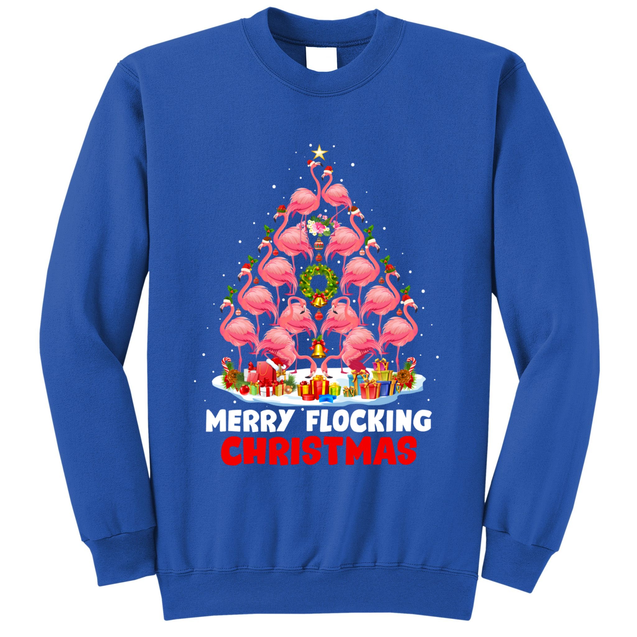 Flamingo Tree Christmas Merry Flocking Christmas Cute Pajama Gift Sweatshirt