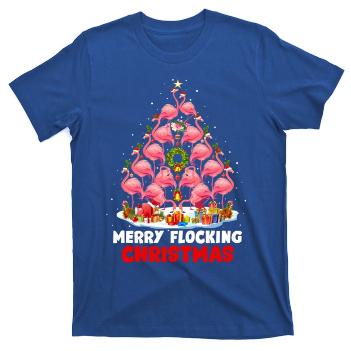 Flamingo Tree Christmas Merry Flocking Christmas Cute Pajama Gift T-Shirt