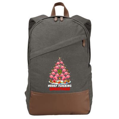 Flamingo Tree Christmas Merry Flocking Christmas Cute Pajama Gift Cotton Canvas Backpack
