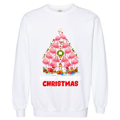 Flamingo Tree Christmas Merry Flocking Christmas Cute Pajama Gift Garment-Dyed Sweatshirt