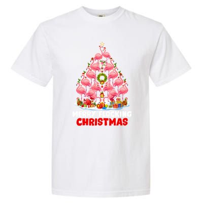 Flamingo Tree Christmas Merry Flocking Christmas Cute Pajama Gift Garment-Dyed Heavyweight T-Shirt