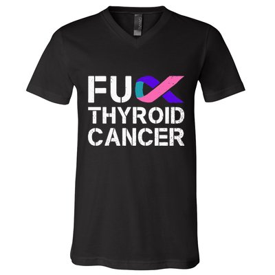 Fuck Thyroid Cancer Awareness Month Ribbon Survivor Fighter V-Neck T-Shirt