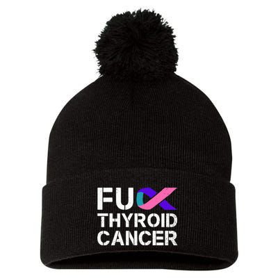 Fuck Thyroid Cancer Awareness Month Ribbon Survivor Fighter Pom Pom 12in Knit Beanie